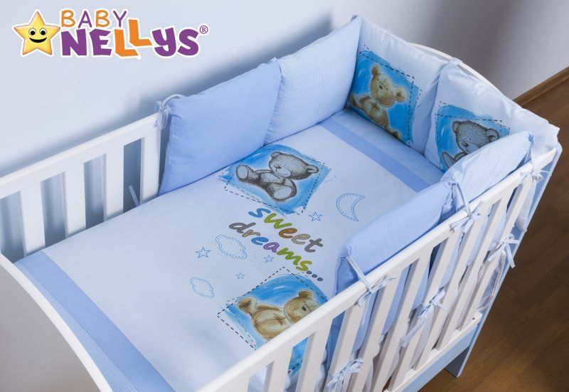 Baby Nellys Povlečení s polštářkovým mantinelem Sweet Dreams by TEDDY - modrý - obrázek 2
