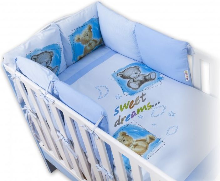 Baby Nellys Povlečení s polštářkovým mantinelem Sweet Dreams by TEDDY - modrý - obrázek 3