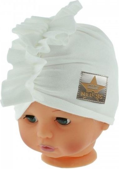 Baby Nellys Jarní/podzimní bavlněná čepice - turban, bílá - 44/48 čepičky obvod - obrázek 5