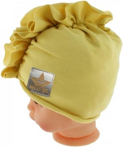 Baby Nellys Jarní/podzimní bavlněná čepice - turban, hořčicová - 44/48 čepičky obvod - obrázek 12