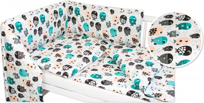 Baby Nellys 3-dílná sada Mantinel s povlečením - Rybičky, bílá - 135x100 - obrázek 2