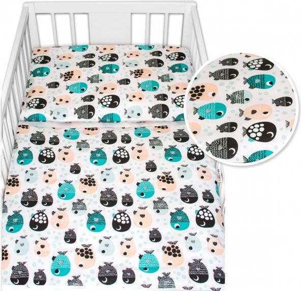 Baby Nellys 3-dílná sada Mantinel s povlečením - Rybičky, bílá - 135x100 - obrázek 3