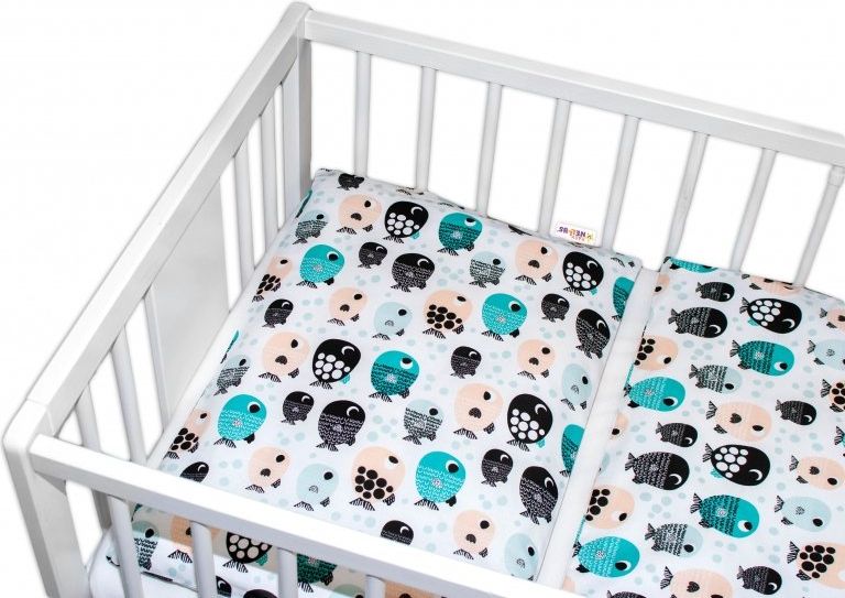 Baby Nellys 3-dílná sada Mantinel s povlečením - Rybičky, bílá - 135x100 - obrázek 4