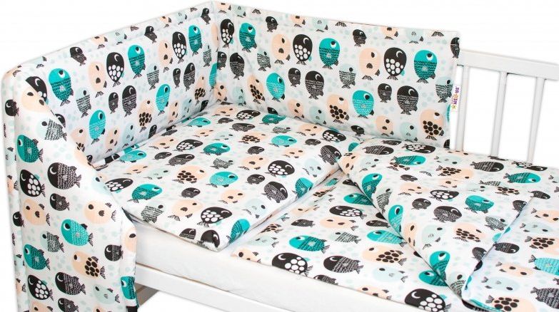 Baby Nellys 3-dílná sada Mantinel s povlečením - Rybičky, bílá - 135x100 - obrázek 5