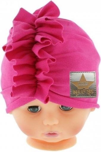 Baby Nellys Jarní/podzimní bavlněná čepice - turban, tm. růžová - 40/42 čepičky obvod - obrázek 4