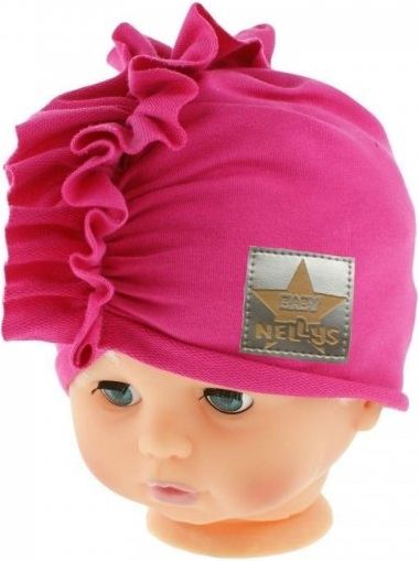 Baby Nellys Jarní/podzimní bavlněná čepice - turban, tm. růžová - 40/42 čepičky obvod - obrázek 5