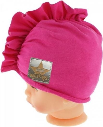 Baby Nellys Jarní/podzimní bavlněná čepice - turban, tm. růžová - 40/42 čepičky obvod - obrázek 6