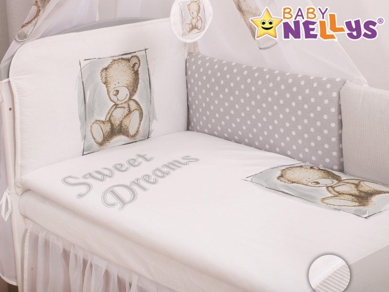 Baby Nellys Baby Nellys Mantinel 360cm s povlečením Sweet Dreams by Teddy - šedý - obrázek 3
