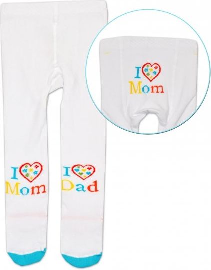 Baby Nellys Bavlněné punčocháče Baby Nellys ® - I love Mom, I love Dad - bílé, 80/86 80 (9-12m) - obrázek 1