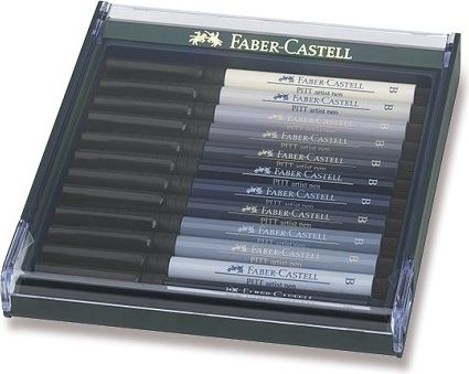 Faber-Castell Popisovače Pitt Artist Pen Brush 12 ks, odstíny šedi 6742 - obrázek 1