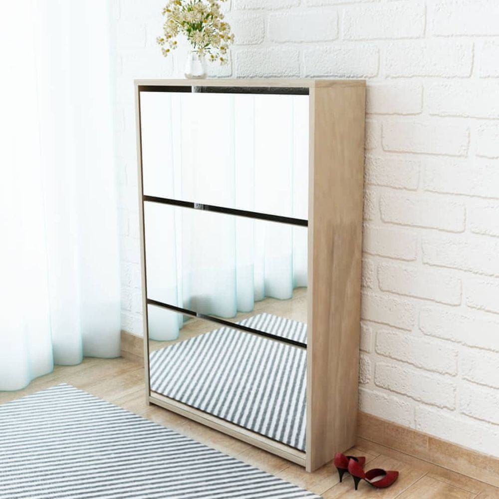 Vidaxl Botník třípatrový, zrcadlový, dub 63x17x102,5 cm - obrázek 1