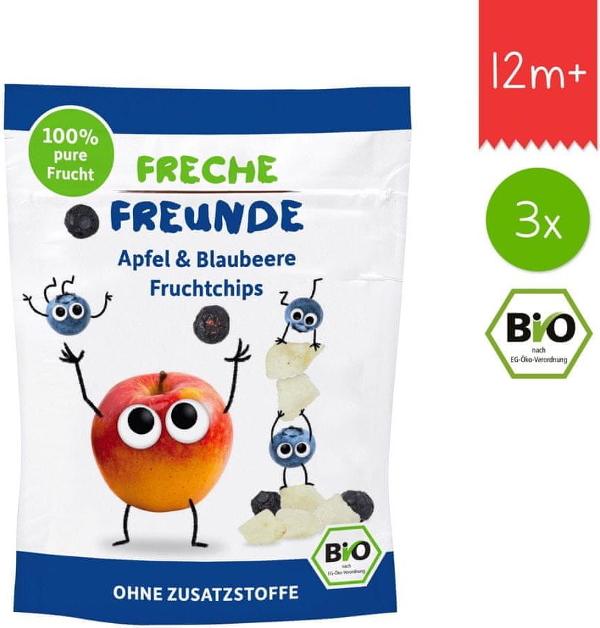 Freche Freunde BIO Ovocné chipsy - Jablko a borůvka 3x16g - obrázek 1
