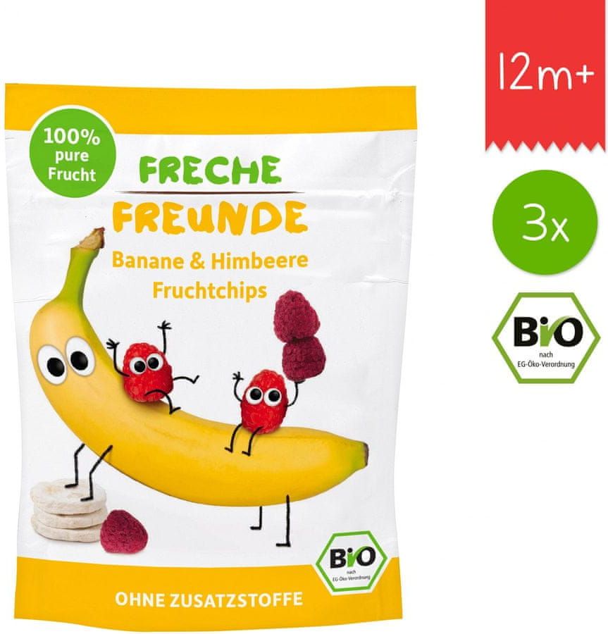 Freche Freunde BIO Ovocné chipsy - Banán a malina 3x16g - obrázek 1