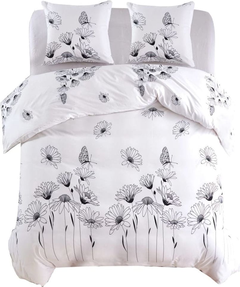Vidaxl Sada povlečení 3 kusy květinový vzor 240 x 220/80 x 80 cm bílá - obrázek 1