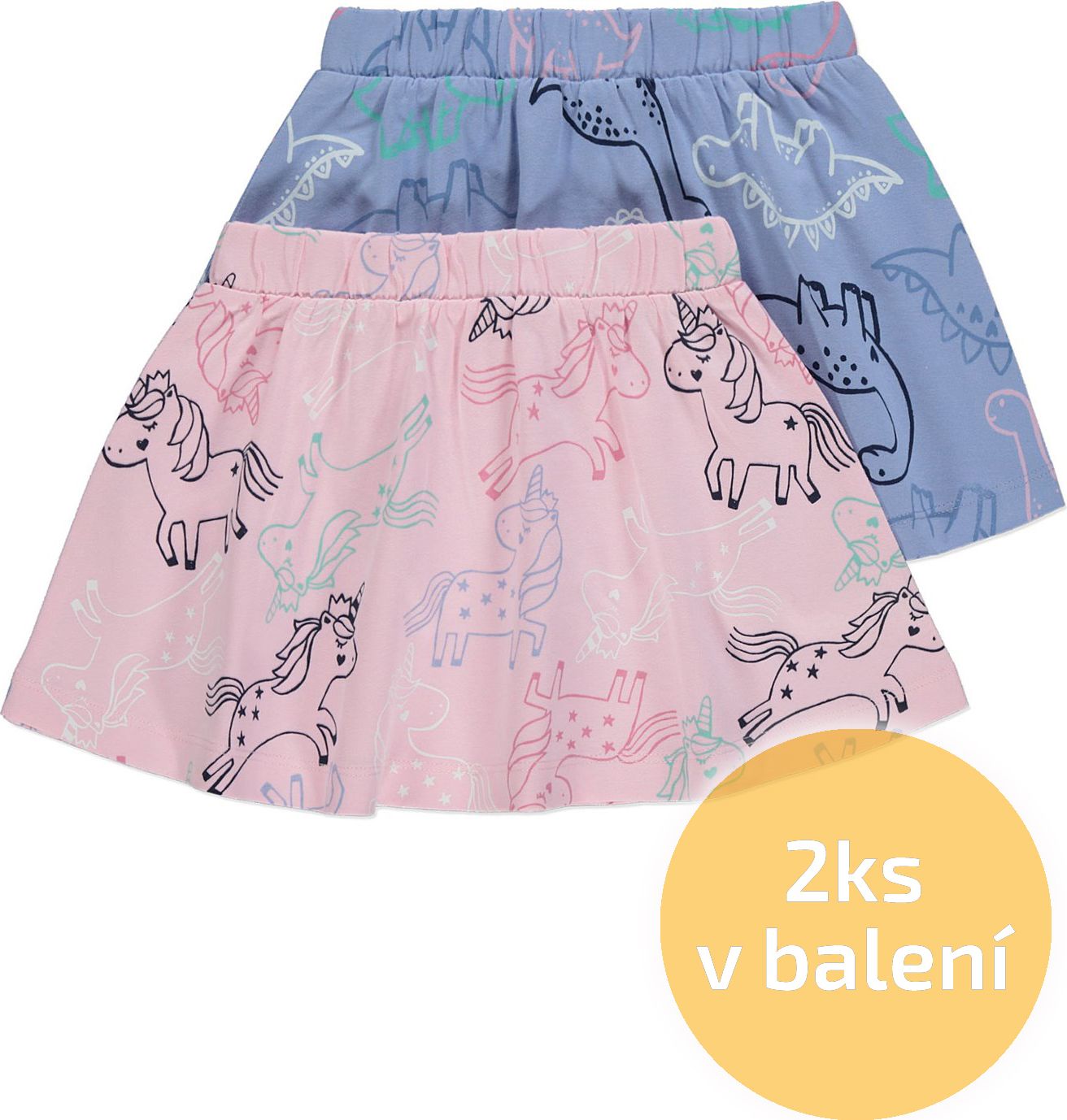Dívčí sukně GEORGE, 2ks v balení, motiv jednorožec Velikost: 110 - 116cm (5 - 6 let) - obrázek 1