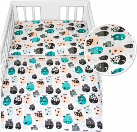Baby Nellys 2 - dílné bavlněné povlečení - Rybičky, bílé, Velikost povlečení 120x90 - obrázek 1
