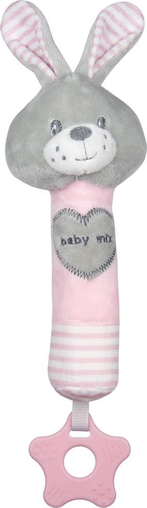 BABY MIX Dětská pískací plyšová hračka s kousátkem Baby Mix králík růžový - obrázek 1