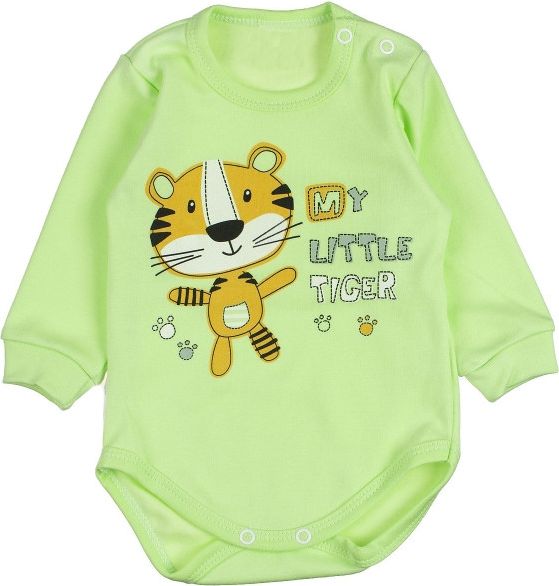 MBaby Bavlněné body s dlouhým rukávem Tygřík- zelené, vel. 68 - obrázek 1