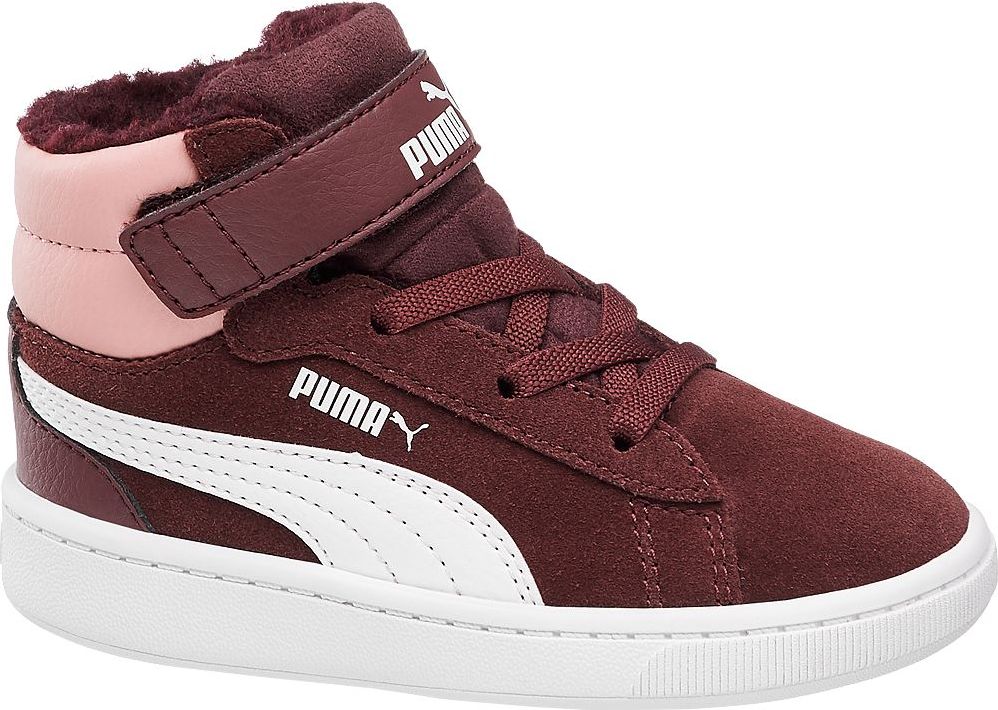 Deichmann - Puma Bordó kožené dětské kotníkové tenisky na suchý zip Puma Vikky Mid 24 bordó - obrázek 1