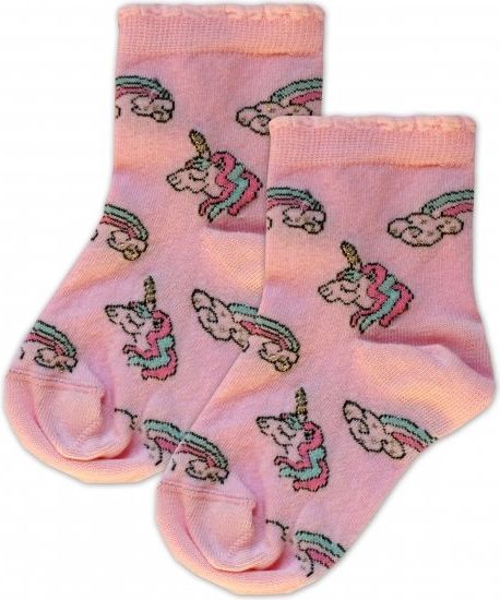Baby Nellys Bavlněné ponožky Jednorožči - růžové,  vel. 15-16cm - obrázek 1