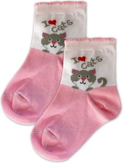 Baby Nellys Bavlněné ponožky I love cats - růžovo/bílé, vel. 15-16cm - obrázek 3