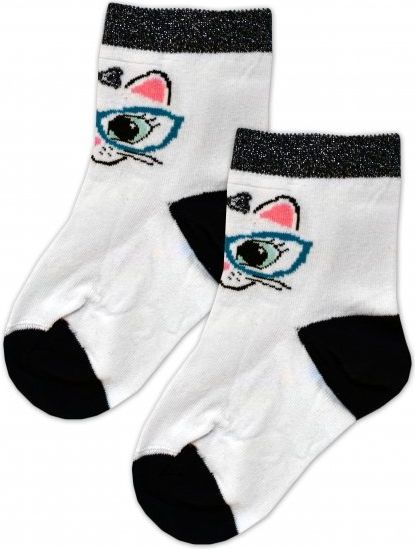 Baby Nellys Bavlněné ponožky Kočka s brýlemi - bílé, vel. 15-16cm - obrázek 4
