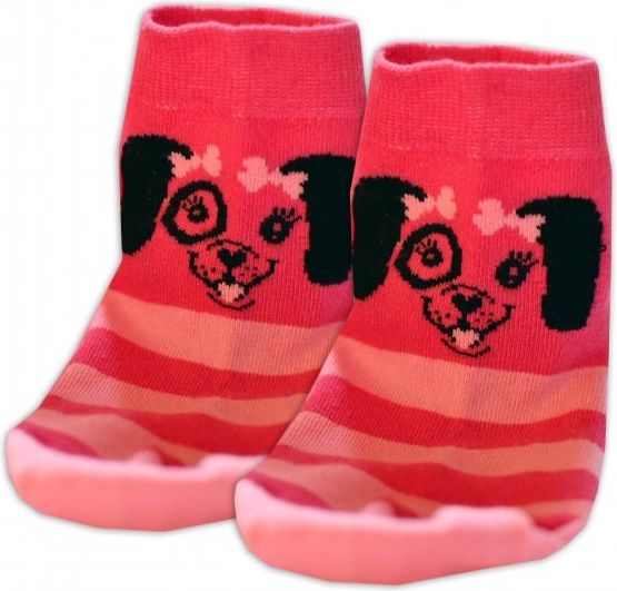 Baby Nellys Bavlněné ponožky Pejsek mašlička - růžové, vel. 15-16cm - obrázek 3