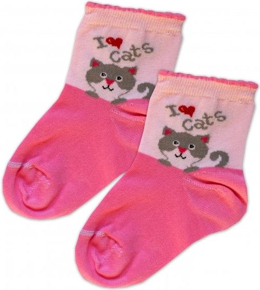Baby Nellys Bavlněné ponožky I love cats - růžovo/sv. růžové, vel. 17-18cm - obrázek 3