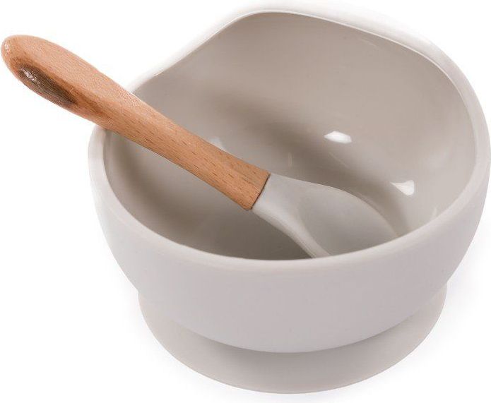 BoJungle Silikonová miska s přísavkou a lžičkou Grey - obrázek 3