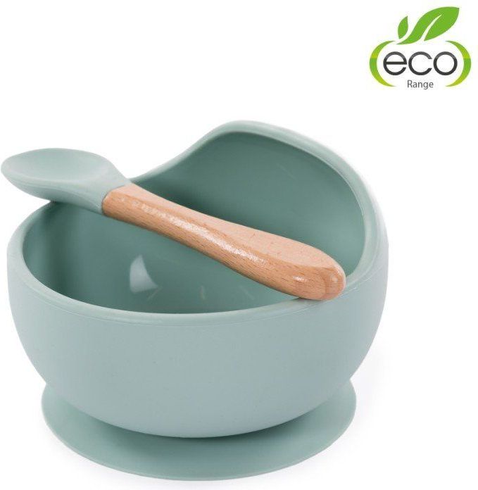 BoJungle Silikonová miska s přísavkou a lžičkou Pastel Blue - obrázek 1