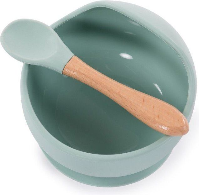 BoJungle Silikonová miska s přísavkou a lžičkou Pastel Blue - obrázek 2