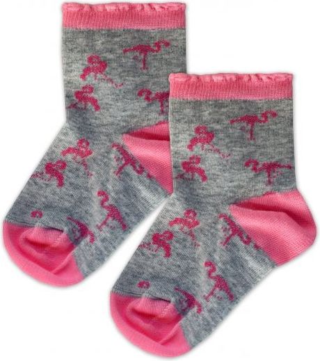 Baby Nellys Bavlněné ponožky Plameňáci - šedo/růžové, vel. 15-16cm - 13-14 vel. ponožek - obrázek 1