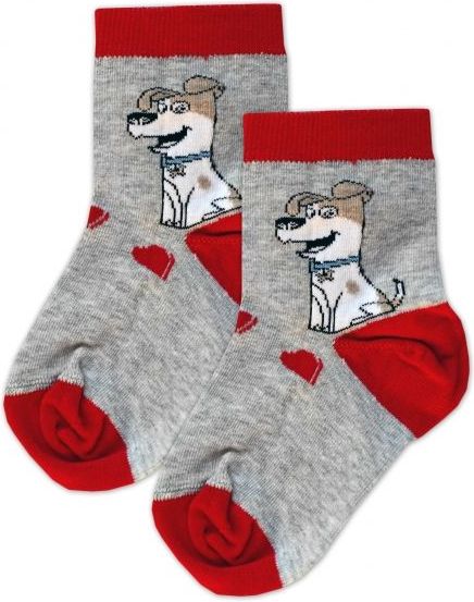 Baby Nellys Bavlněné ponožky pejsek - šedo/červené - 17-18 vel. ponožek - obrázek 1