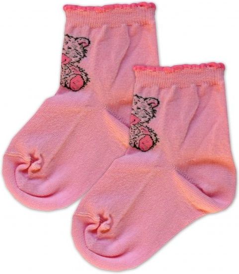 Baby Nellys Bavlněné ponožky Teddy - světle růžové, vel. 17-18cm - obrázek 2