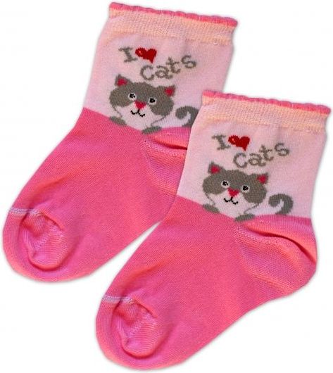 Baby Nellys Bavlněné ponožky I love cats - růžovo/sv. růžové, vel. 15-16cm - obrázek 1