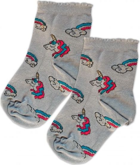 Baby Nellys Bavlněné ponožky Jednorožči - šedé, vel. 15-16cm - obrázek 1