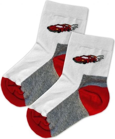 Baby Nellys Bavlněné ponožky Závoďák - červeno/bílé, vel. 15-16cm - obrázek 1