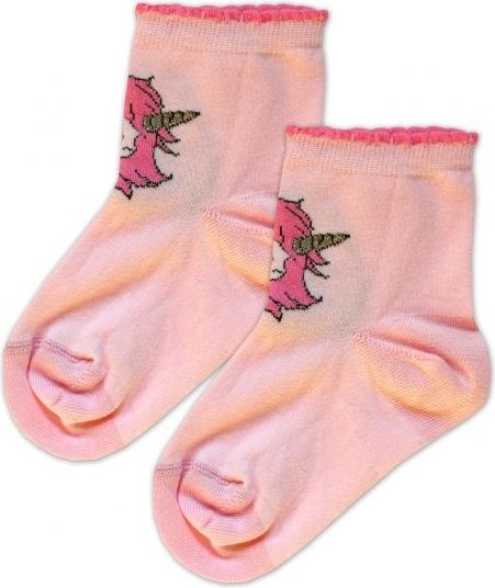Baby Nellys Bavlněné ponožky Jednorožec - růžové, vel. 15-16cm - obrázek 2