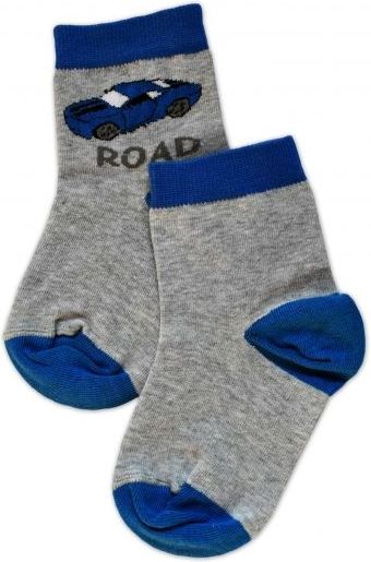 Baby Nellys Bavlněné ponožky Road - šedo/modré, vel. 17-18cm - obrázek 1
