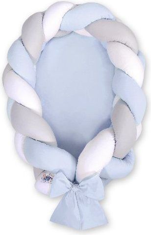 My Sweet Baby Kokon pro miminko pletený 2v1 MAGIC LOOP  bílá+šedá+modrá/modrá - obrázek 1