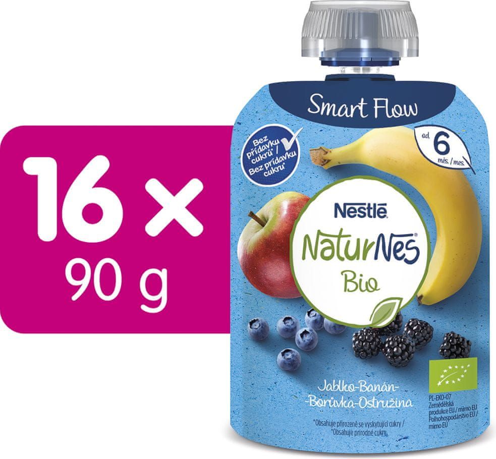 Nestlé NATURNES BIO kapsička Jablko Banán Borůvka Ostružina 16x90g - obrázek 1