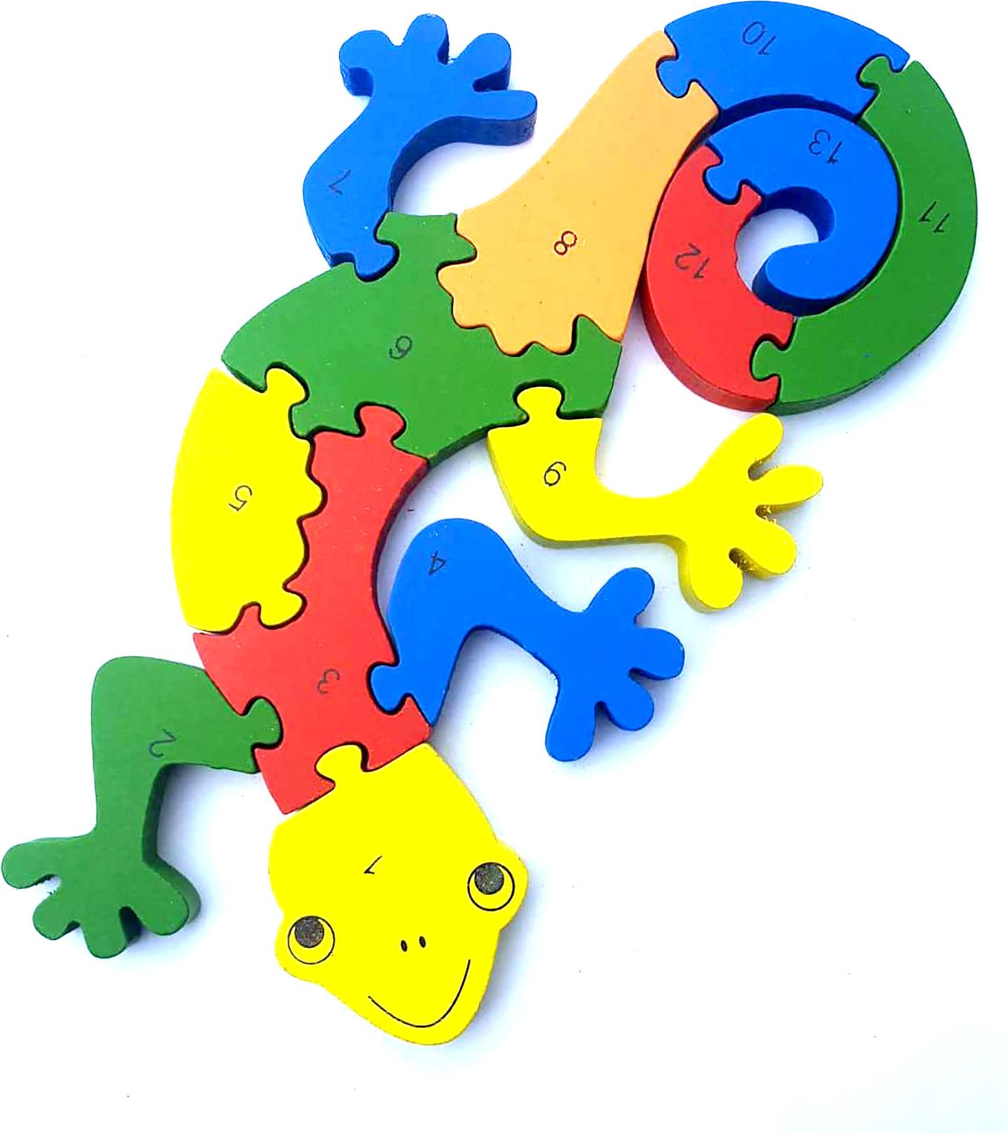 Dřevěné vkládací puzzle ještěrka s čísly a písmeny - obrázek 1