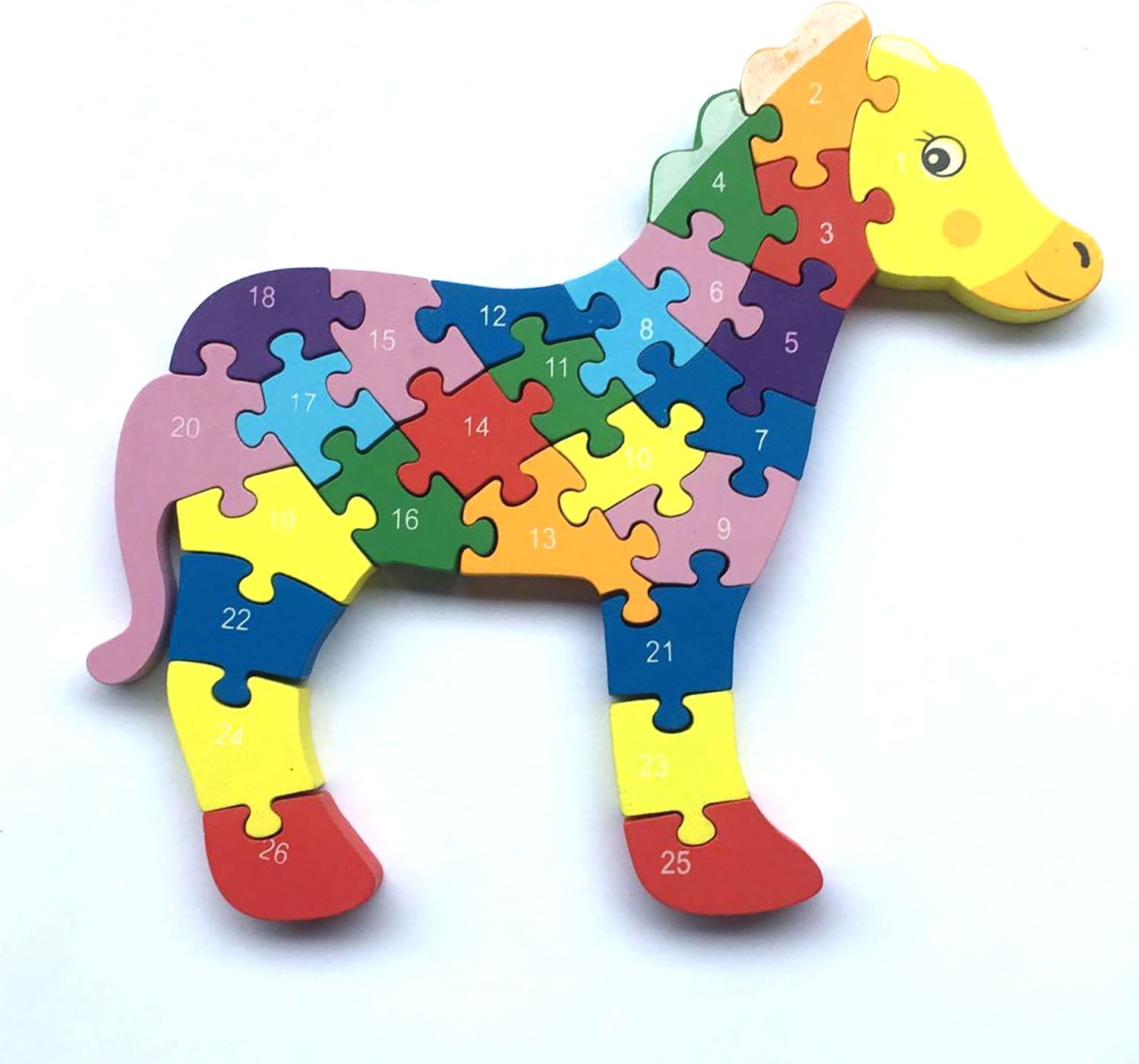 Dřevěné vkládací puzzle koník s čísly a písmeny - obrázek 1