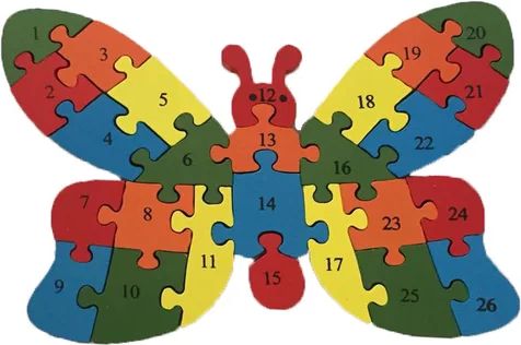 Dřevěné vkládací puzzle motýl s čísly a písmeny - obrázek 1