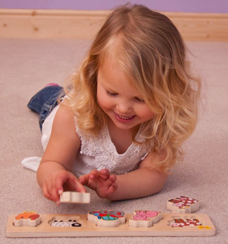 Bigjigs Toys Dřevěné vkládací puzzle Bigjigs Baby Farma - obrázek 2