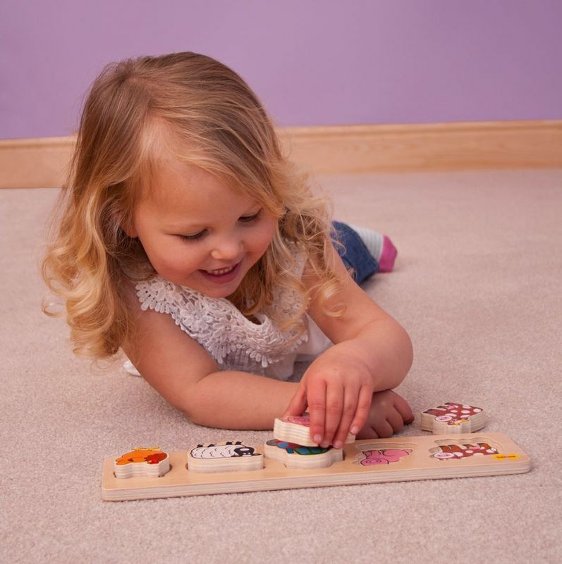 Bigjigs Toys Dřevěné vkládací puzzle Bigjigs Baby Farma - obrázek 3