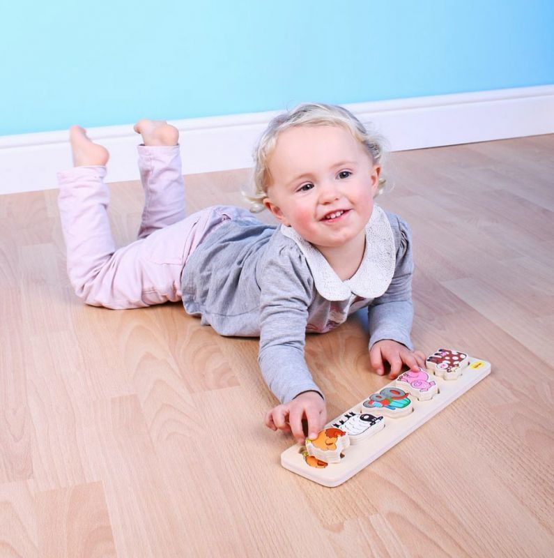 Bigjigs Toys Dřevěné vkládací puzzle Bigjigs Baby Farma - obrázek 5