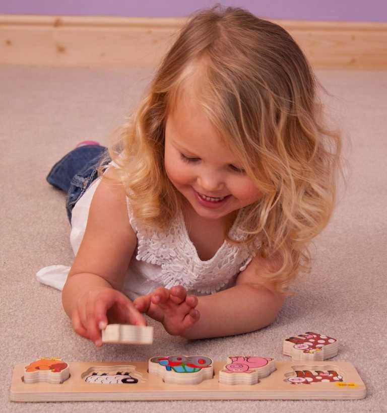 Bigjigs Toys Dřevěné vkládací puzzle Bigjigs Baby Farma - obrázek 8
