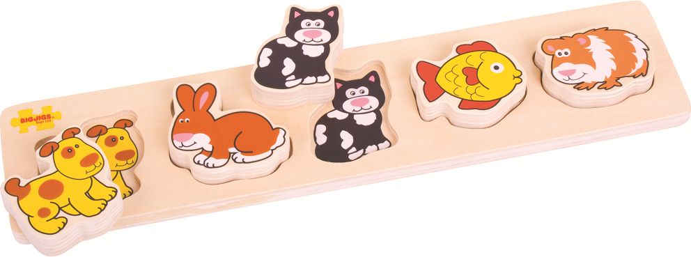 Bigjigs Toys Dřevěné vkládací puzzle Bigjigs Baby Domácí zvířata - obrázek 5