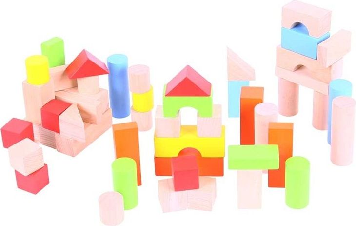Bigjigs Toys Barevné kostky v kyblíku Bigjigs Baby 50 ks - obrázek 1